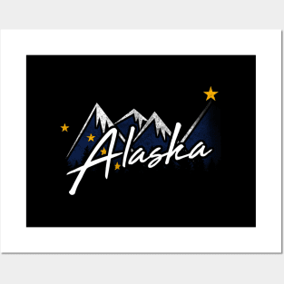 Alaska Flag Mountains State Posters and Art